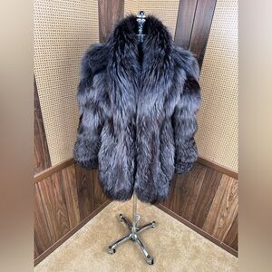 SAGA FOX ROBERTO RICCI DYED CHARCOAL SILVER BLACK FOX FUR COAT JACKET MEDIUM
